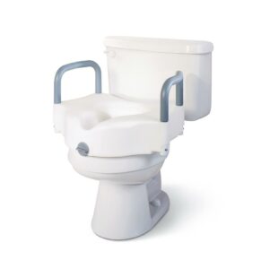 Locking raised toilet seat with side-arms.